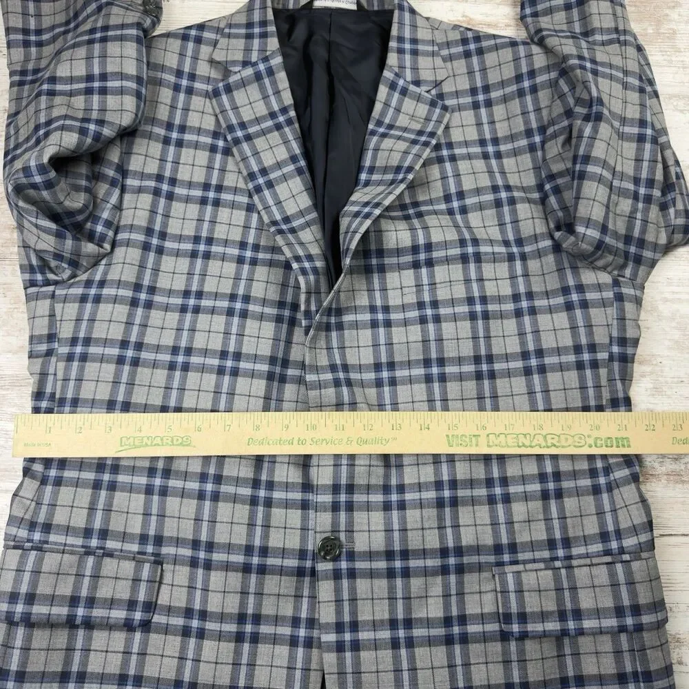 Tom James Super 140s Wool Plaid Sport Coat Blazer Jacket Mens 45R Custom Tailore